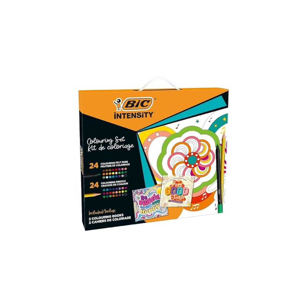 Intensity Colouring Set with Felt Tip Pens, Colouring Pencils and Colouring Books - Be Peaceful: Colour Your Soul Happy and Feel-Good Songs - Assorted