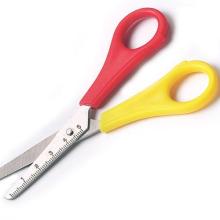 E3486 Children's Right Handed Scissors with Ruler Markings Value Pack — Easy to Use for Kids' Arts and Crafts (Pack of 8), Red & Yellow, 13cm
