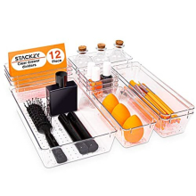 Drawer Organiser Set – Makeup Organiser Tray for Drawers – Clear Cosmetics Container Tray for Bedroom – Utensil Cutlery Set Divider – Kitchen
