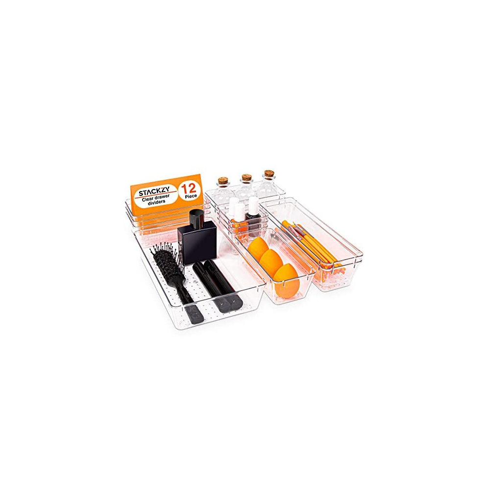 Clear Drawer Organiser Set 12 Pcs Cutlery Utensil Makeup Storage Trays - Image 6