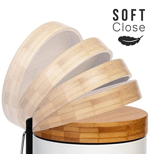3L Designer Bathroom Bin | Superior Bamboo | Soft Closing | Anti-Finger | White 2