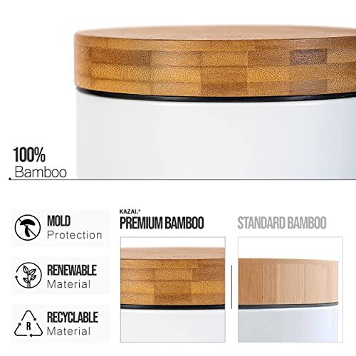 3L Designer Bathroom Bin | Superior Bamboo | Soft Closing | Anti-Finger | White 1