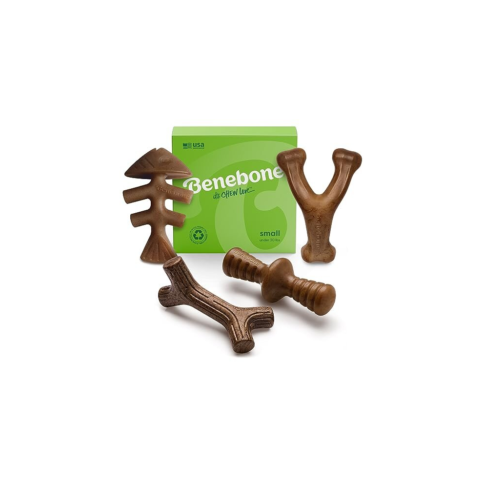 Benebone Indestructible Dog Chew Toy Gift Box For Aggressive Chewers With Wishbone, Fishbone, Stick & Zaggler, Long Lasting Boredom Breakers, 100% Real
