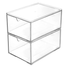 Youngever 2 Pack Stapelbara Sminkorganisatör Lådor, 9" x 6.5" x 4 Klara Kosmetiska Förvaringslådor
