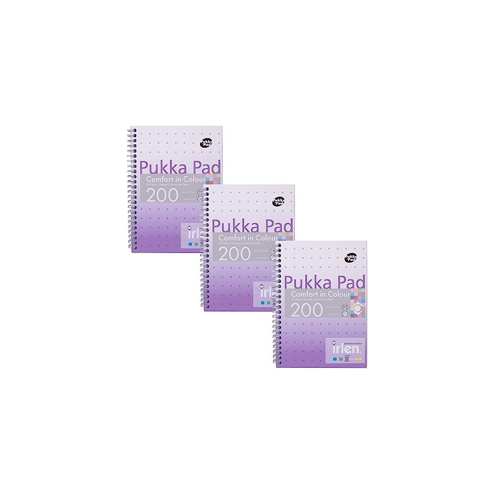 Pukka Pad, Irlen Jotta Pad A5 Notebook 3-Pack – Wire Bound Notepad 200 Pages of 80GSM Coloured FSC Certified Lined Paper – Designed for Visual-image-OPC-PD778JW-NEW