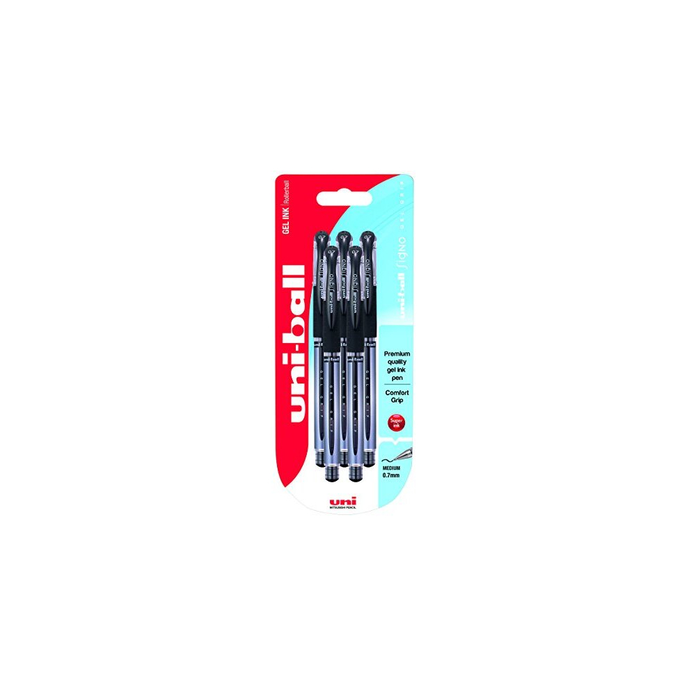 153486278 UM-151S Signo Gel Pens with Gel Grip, Black Gel, 0.7mm Stainless Steel Nib (Pack of 5)