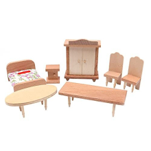 Dollhouse Furniture 1:12 Scale Dollhouse Wooden Furniture Miniature Set Dollhouse Accessories Furniture Model-Bedroom