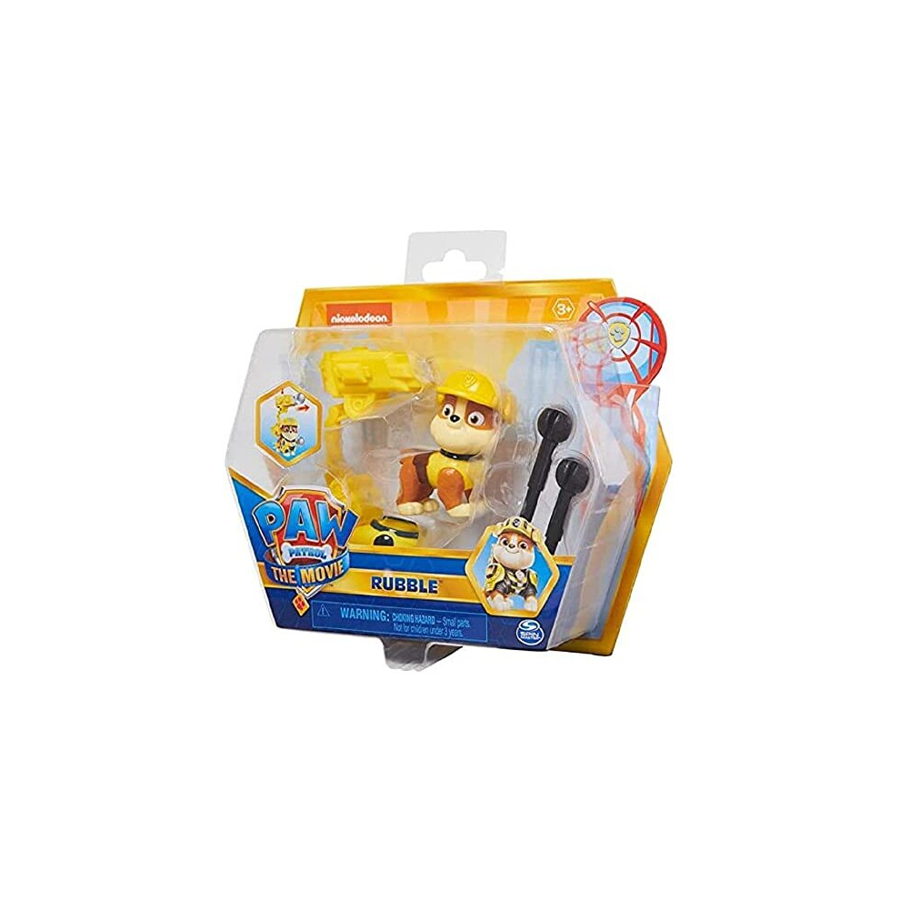 Paw Patrol , Movie Collectible Rubble Action Figure With Clip-On Backpack And 2 Projectiles, Kids' Toys For Ages 3 And Up