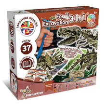 3551 Excavation 3 in 1 Fossils Kit for Kids: T-Rex & Triceratops & Stegosaurus-Dig and Assemble 3 37 Pieces Archaeology Set-Dinosaur Toy,Medium