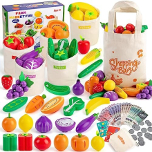 Toy Till, 69PCS Play Food Sets for Children Kitchen, Wooden Pretend Play Toy Shop with Fake Money Play Money for Kids UK, Colour Sorting Toys for