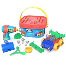 Design & Drill Build-It Bucket STEM Toy, 41 Pieces with Electric Drill Toy, Travel Toys for Boys & Girls, Ages 3+