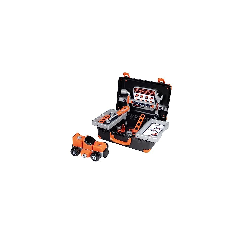 Black & Decker Kids Tool Box - Children's Toy Tool Pretend Play Tools Kit - stickers for the 6 hand hold play tools in the portable Tool Box Carry