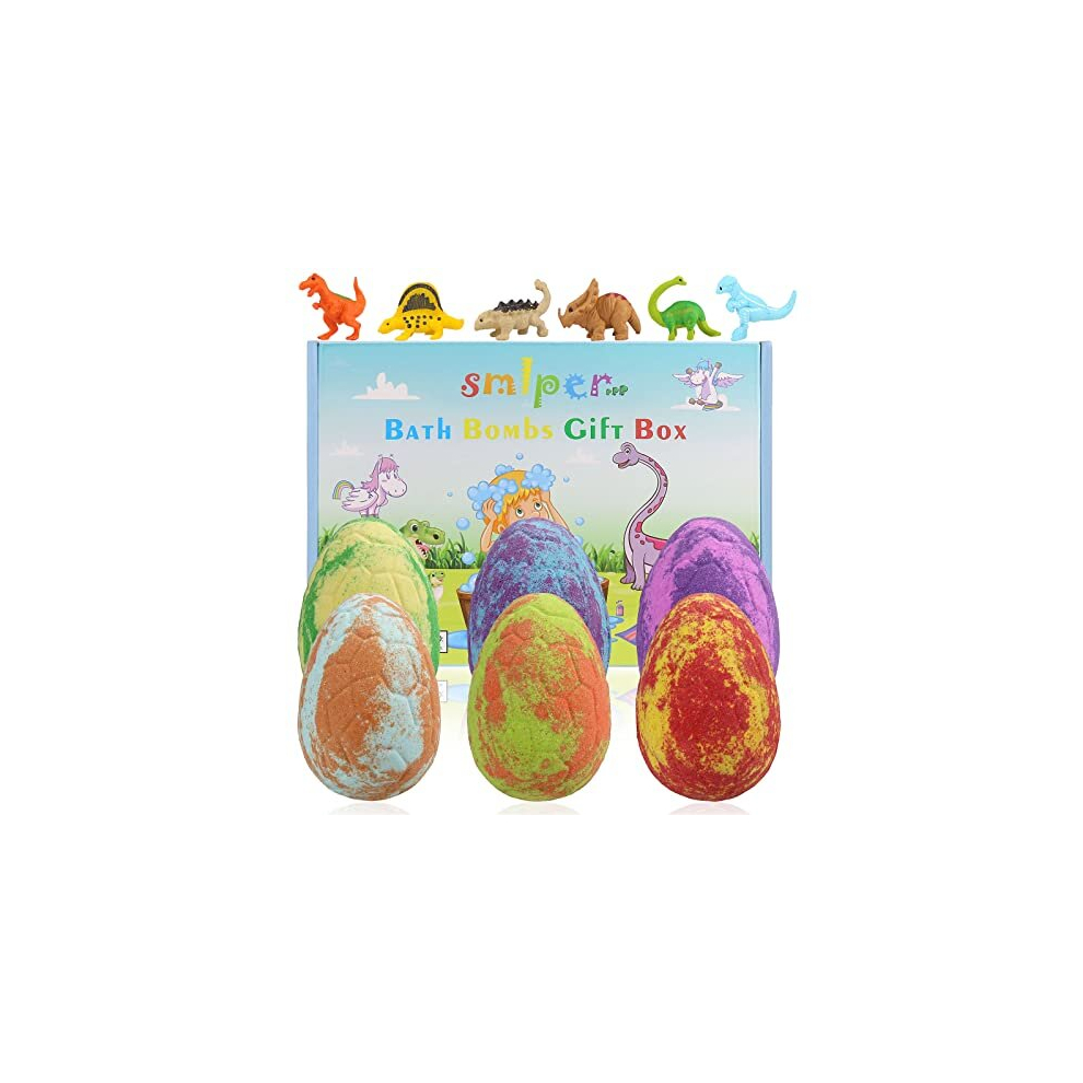 Smlper Bath Bombs For Kids With Surprise Inside, 6Pcs Dino Egg Handmade Natural Fizzy Bath Bombs Dinosaur Toys For Girls Boys Christmas Birthday Easter Gift