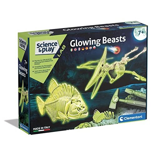 Clementoni - 19311 - Science & Play - Glowing Beasts - Scientific Toys 7 Years Old (Italian, English, French, German, Spanish, Dutch and Polish), Made In Italy