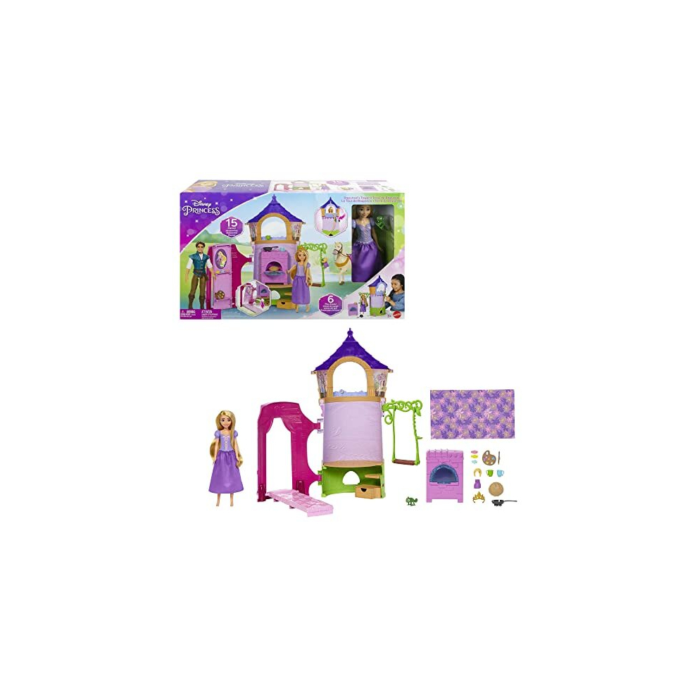 Toys, Rapunzel Posable Doll and Tower Playset with 360 Play, 6 Play Areas and 15 Accessories, Inspired by the Disney Movie, HMV99