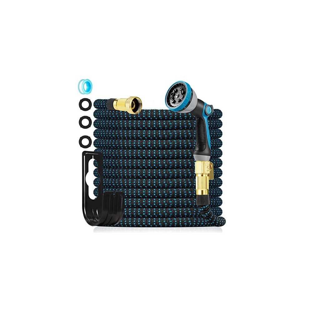 Expandable Garden Hose Pipe 100FT/30M, Upgraded Expanding Water Hose with 10 Function Spray Nozzle Gun, 5-Layer Latex Core, 1/2" & 3/4" Solid Brass