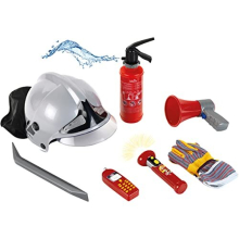 Theo Klein 8921 Firefighter Set I 7-part set with helmet, torch and much more I Fire extinguisher with spray function I Packaging dimensions: 52.4cm x