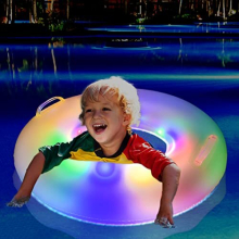 LED Pool Floats for Kids, Kid Pool Float Tube, LED Pool Swim Ring, Water Fun Large Blow Up Summer Beach Swimming Raft with two handles(Dia: 60cm)