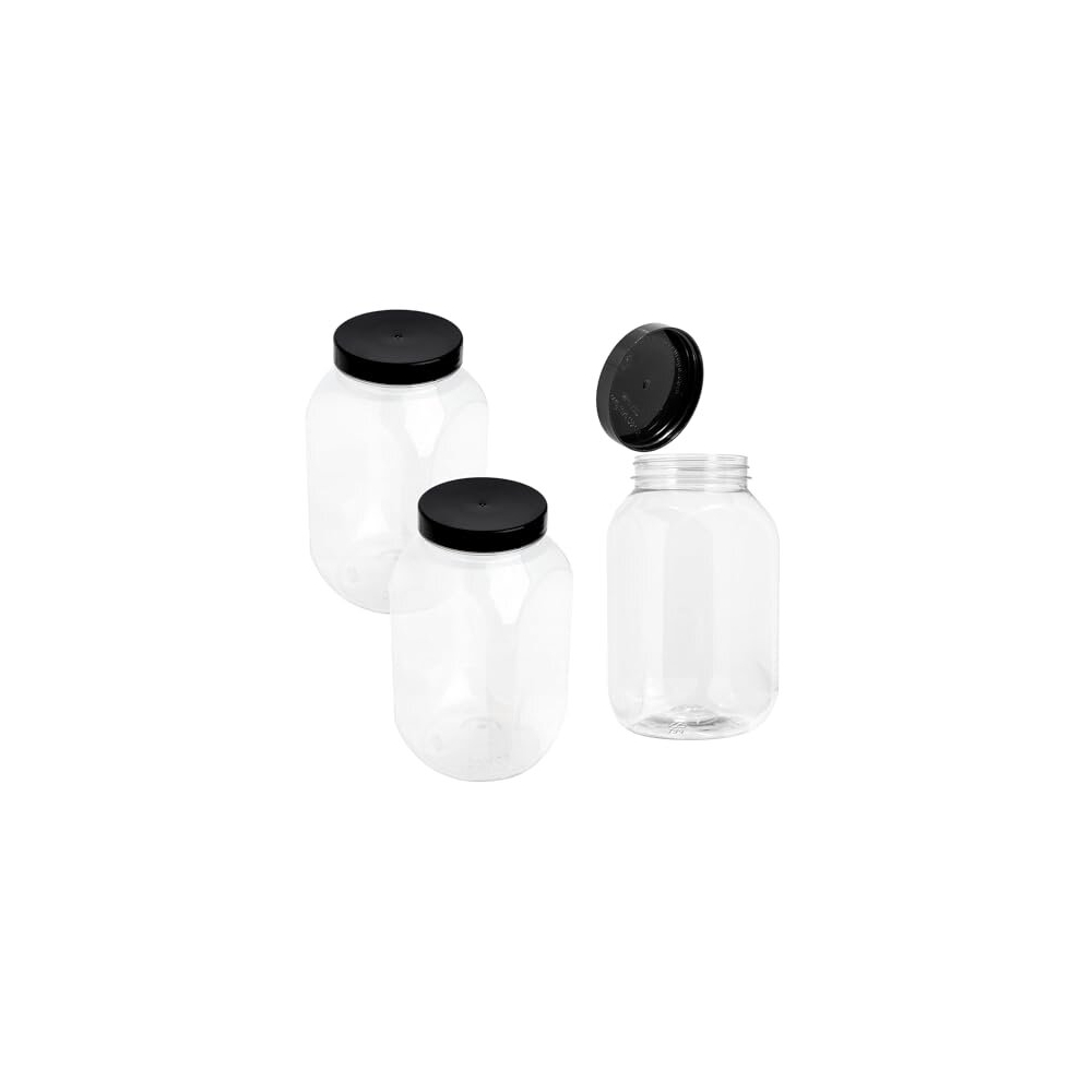 Pack of 3 Round Plastic Jars with Lids 1000ml â 1 Litre Refillable Canisters Cylinder Clear Storage Containers with Airtight Black Lids for Kitchen