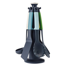 Elevate - Kitchen tools & gadgets Carousel 6-Piece Utensil Set with rotating stand, Ergonomic silicone handles, non stick head- Opal