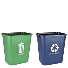 Wastebasket Bin for Recycling and Waste, 6.75 Gallon/ 27 Quart/ 24 Liter (Plastic) (Green and Blue) (Set of 2)