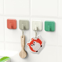 4 PCS Self-Adhesive Tea Towel Wall Holder Hooks Extra Strong, Hanging up to 5KG, Bathroom Kitchen Heavy Duty Free Sticky Hangers with ABS, Bath Home