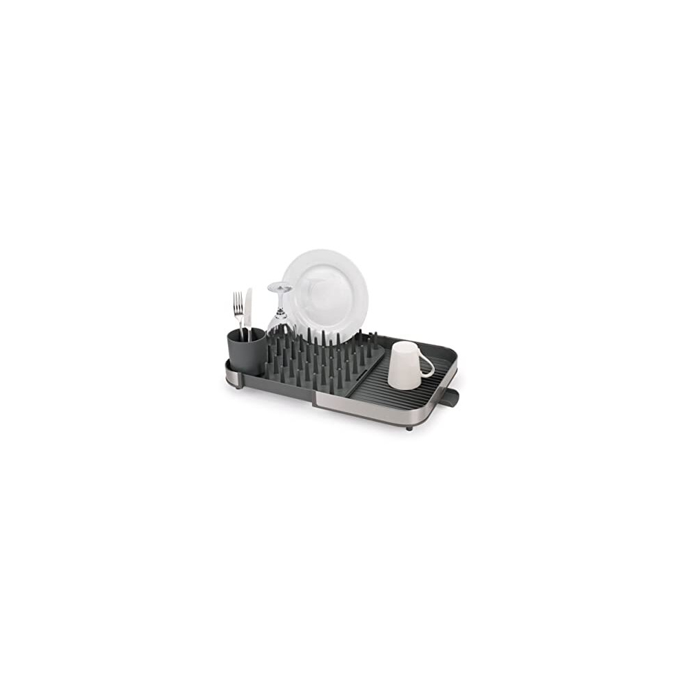 Joseph Joseph Duo Expanding Dish Drainer Rack With Removable Cutlery Holder, Draining Spout, Stainless-Steel