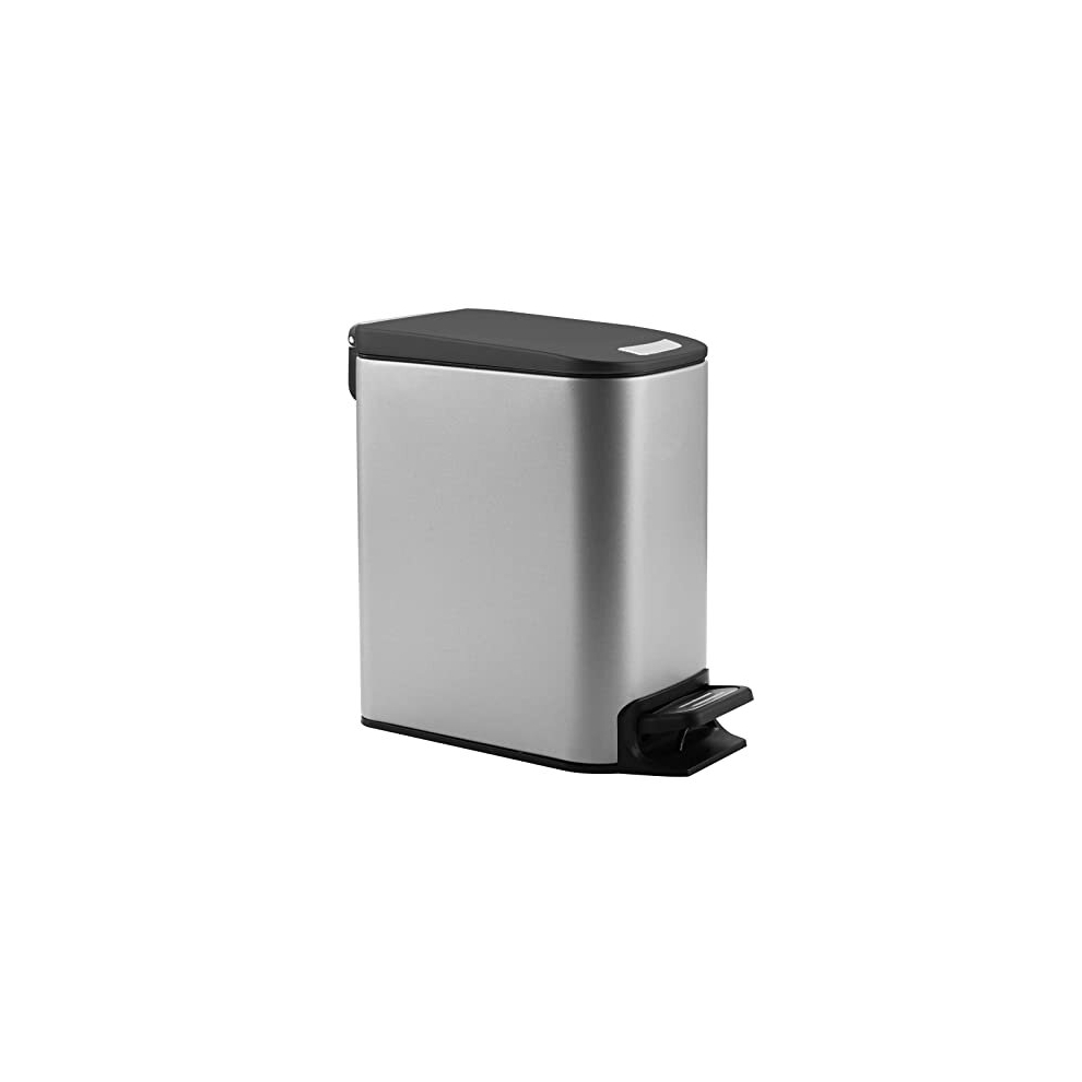 Bathroom Bin,6L Stainless Steel Pedal Bin Kitchen Bin Rectangular Soft-Closure Rubbish Waste Bin Trash Can with Removable Bucket and Lid for