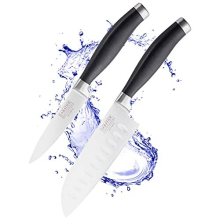 Sabatier Professional Kitchen Knife Set - 2pc, 5in/12cm Oriental Santoku & 3.5”/9cm Paring Knives. Taper Ground Stainless Steel Blade, Matt Black