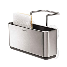 KT1134 Slim Kitchen Sink Caddy Organiser Holder Tidy, With Suction Cups, Wire Ledge Hanger, Sponge Storage, Rustproof, Brushed Stainless Steel