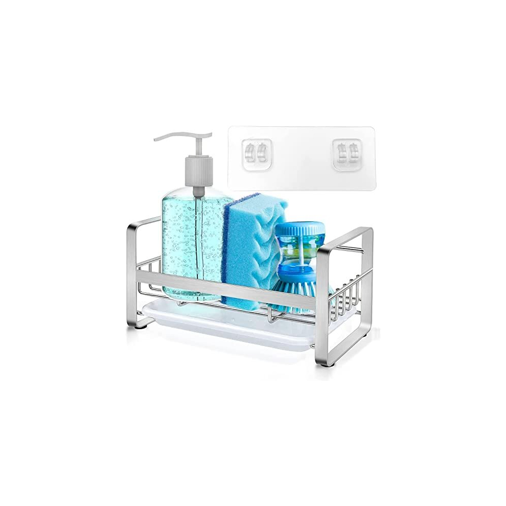 Kitchen Organiser Sink with Removable Drain Tray, Stainless Steel Sponge Holder,Tidy Rack Sink Caddy