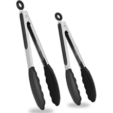(9"+12" Black) Kitchen Tongs Food Tongs Non-Slip & Easy Grip - Smart Locking Clip - Heat Resistant, Handy Utensil for Cooking, Serving, Barbecue,