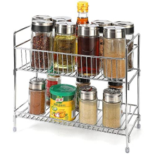 2 Tier Free Standing Spice Rack - Cupboard Wall Kitchen Counter Storage Organiser Holder Perfect for Spice Jars, Herb Seasonings and Bottled