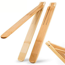 Bamboo Wood Salad Tongs with Space Saving Collapsible Spring, 11" Cooking Tong Enhanced Grip for Kitchen, BBQ Cooking, Camping or Grill, Foldable