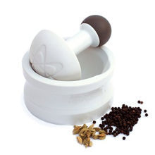 üutensil Super Smash - Large Ceramic Mortar & Pestle, Easy Rotation Grind, White & Grey