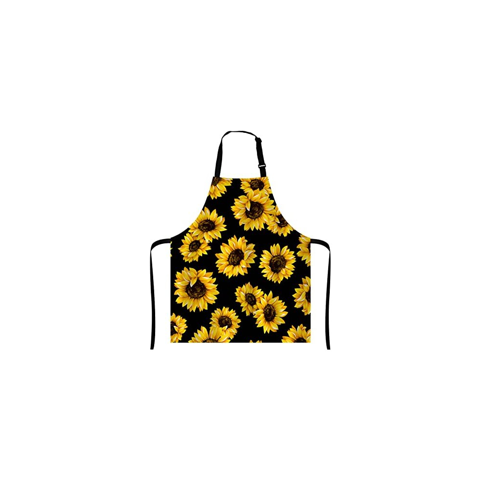 Sunflowers Black Tropical Flower Daisy Apron, Cute Floral Sunflower Apron,Adjustable Neck Bib Apron for Men Women,Suitable for Kitchen Cooking
