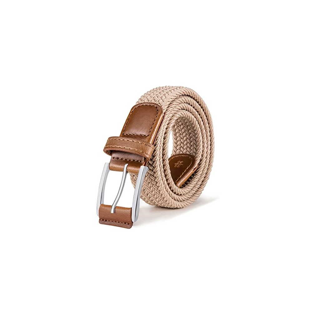 Mens Belt, Elasticated Belt Stretch Weave Belt 1 3/8",Casual Braided Woven Golf Belts for Mens Womens Jeans(Beige-36-40" Waist Adjustable)