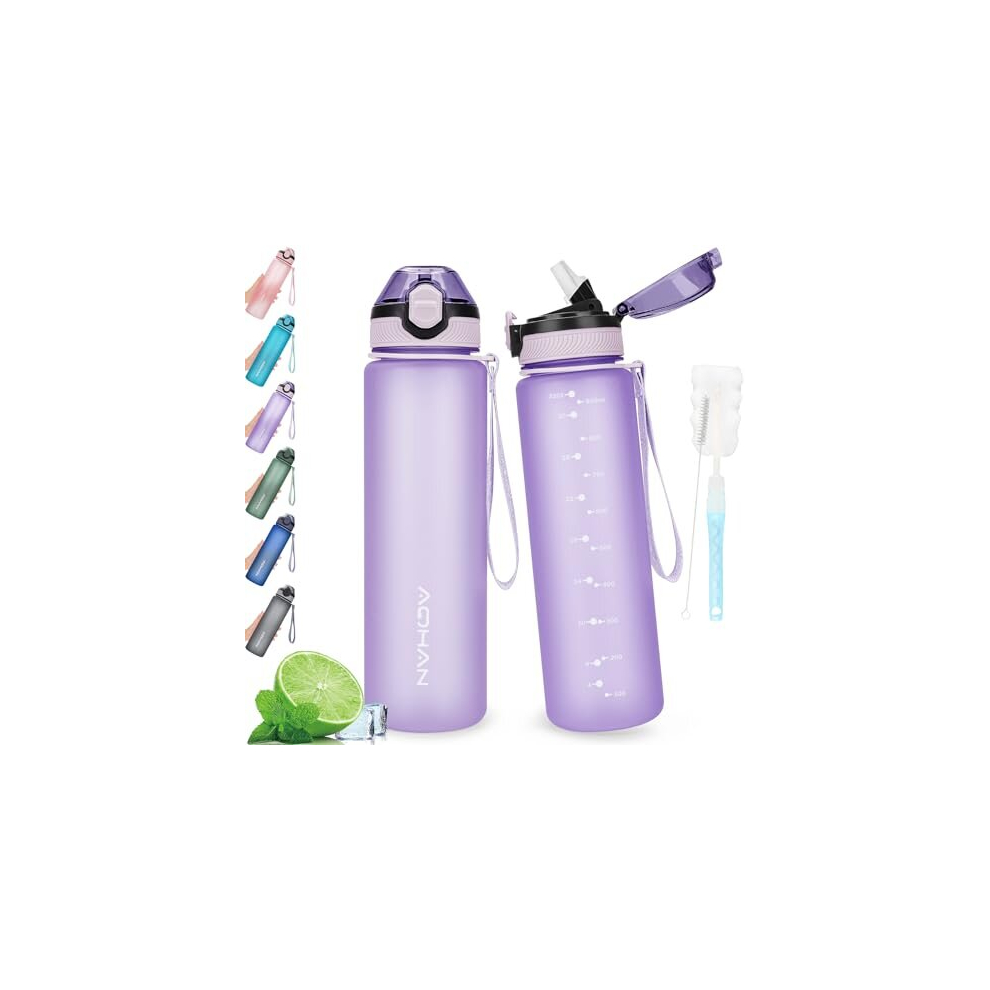 Aohan 1L Water Bottle With Leak Proof Flip Top Lid, Bpa Free Sport Drinking Bottle With Straw, Dishwasher Safe Water Bottle Non-Toxic Water Jug With