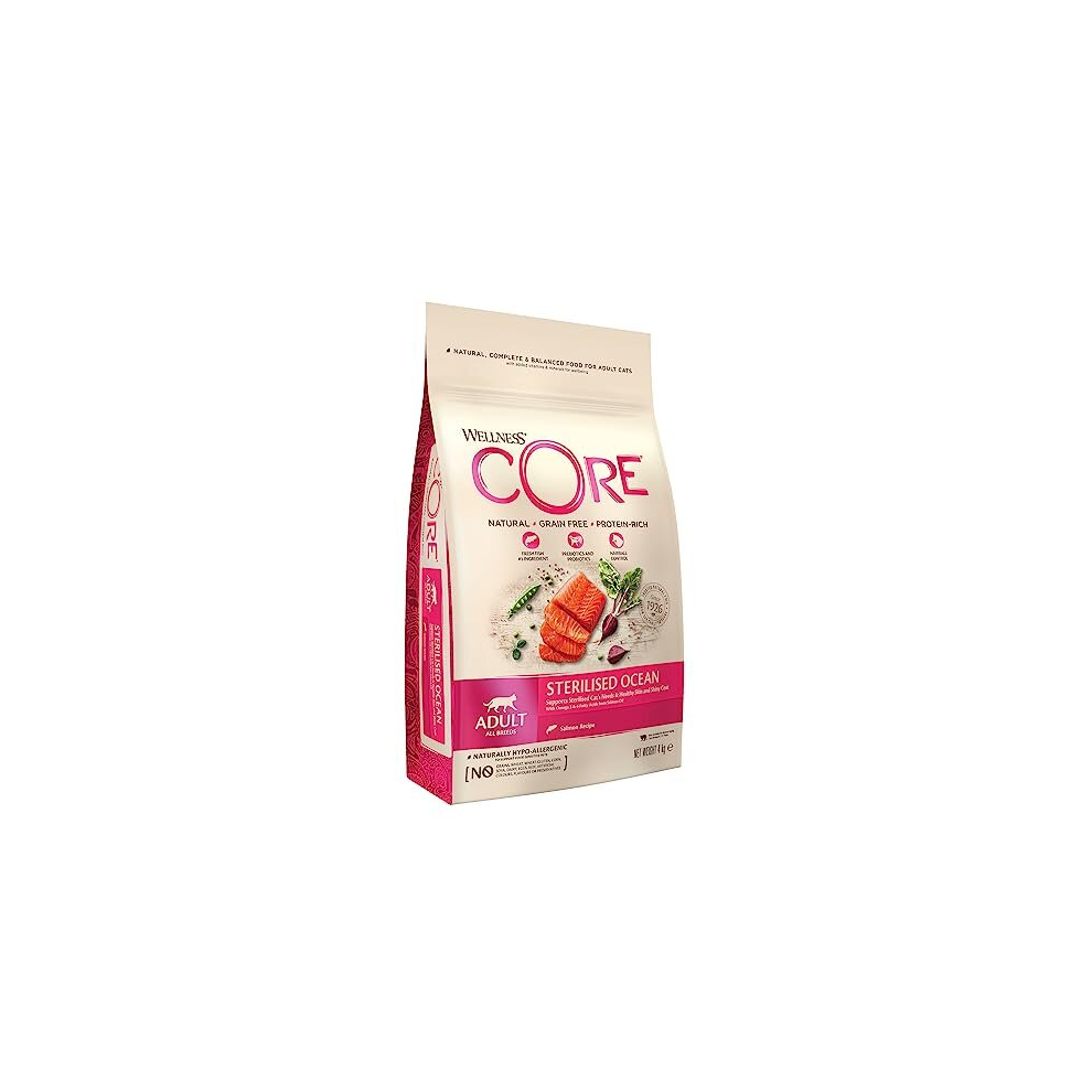 Wellness Core Sterilised Ocean, Dry Cat Food, Cat Food Dry For Sterilised Cats, Free, High Meat Content, & Tuna, 4 Kg Grain/Salmon