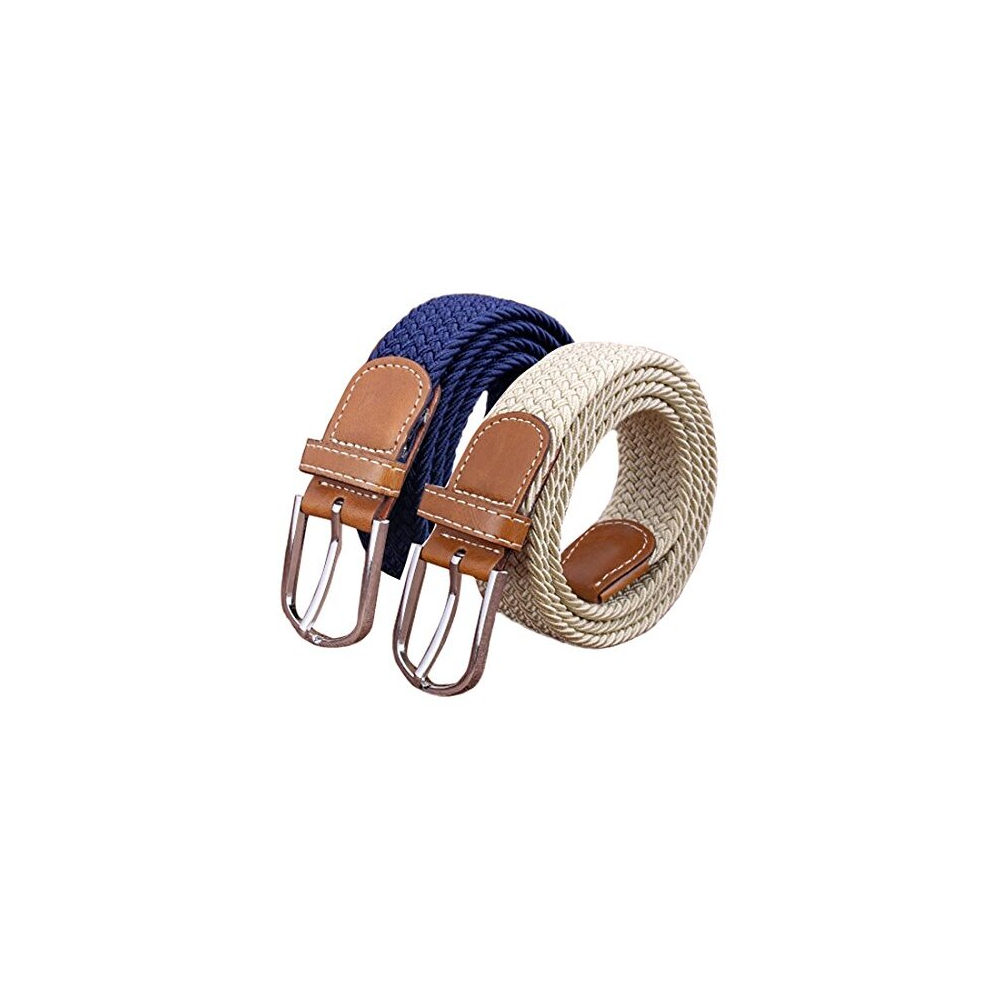 Set of 2 Womens Belt Casual Braided Elastic Fabric Woven Stretch Elasticated Belts