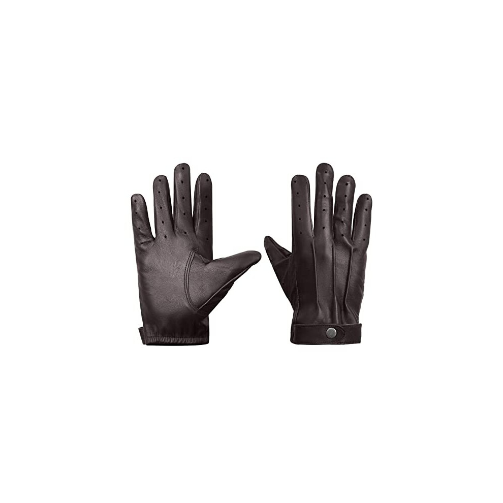 Brown Leather Driving Gloves for Mens - Adult Cold Weather Winter Gloves (M)