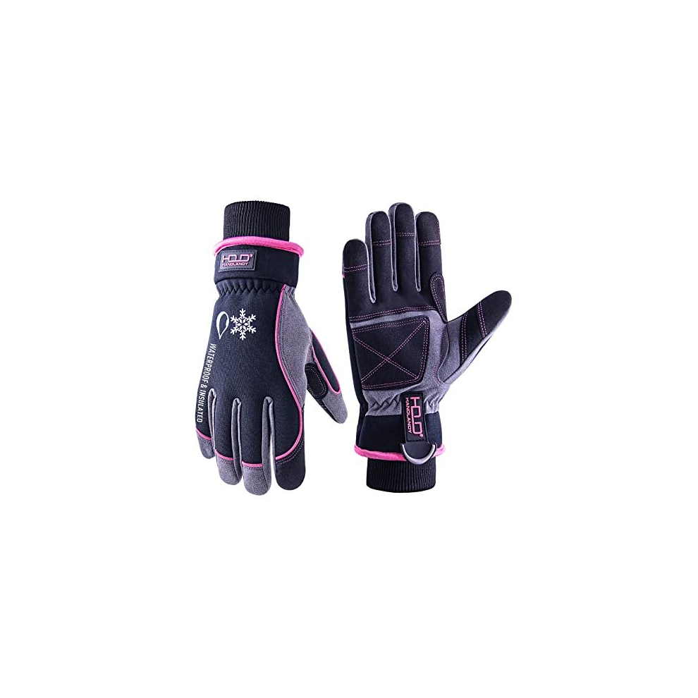 Waterproof Insulated Work Gloves,Thermal Winter Gloves for Men Women Touch Screen, Warm Ski Snowboard Cold Weather Gloves (Pink, Small)