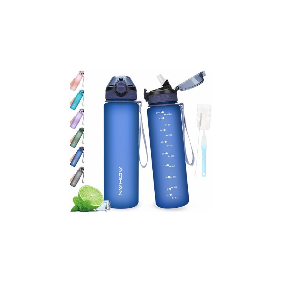 Aohan 1L Water Bottle With Leak Proof Flip Top Lid, Bpa Free Sport Drinking Bottle With Straw, Dishwasher Safe Water Bottle Non-Toxic Water Jug With