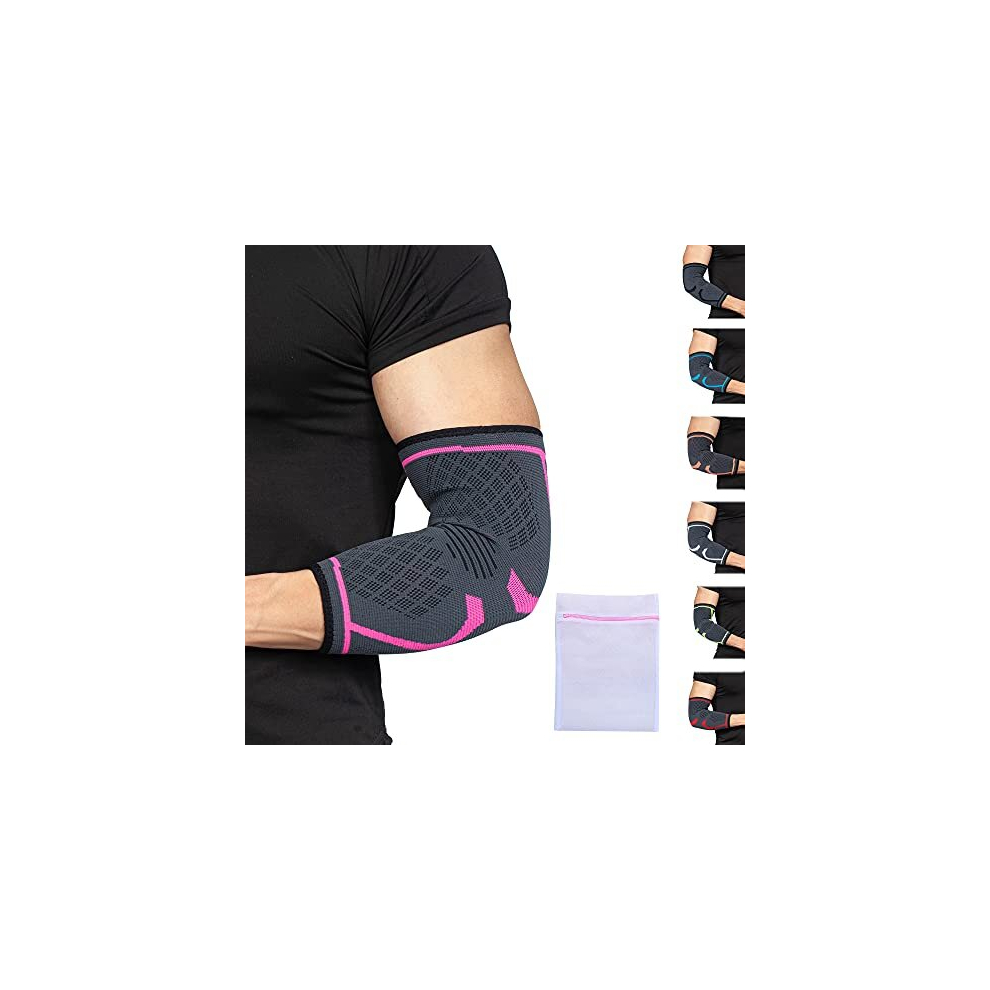 360 Relief Pink - Compression Elbow Brace Sleeve For Men And Women Support | Splint, Joint Pain Relief, Tendonitis, Tennis, Golf, Workout, Weightlifting | Small,
