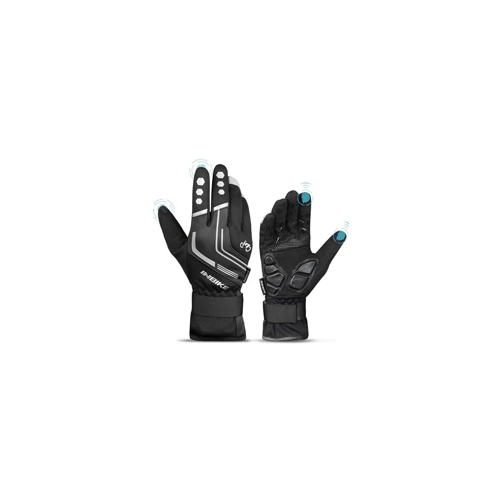 Winter Cycling Gloves Full Finger Windproof for Men Mountain Bike Bicycle Glove Mens Racing (Black XL)
