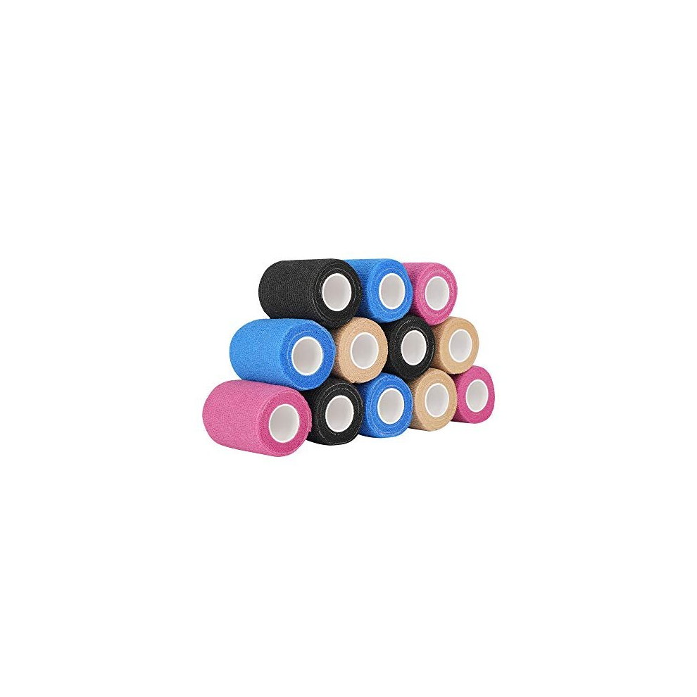 Phytop Blue/Beige/Black 12 Rolls Vet Wrap Cohesive Bandages 7.5 Cm X 4.5 M Assorted Colors (, Pink)