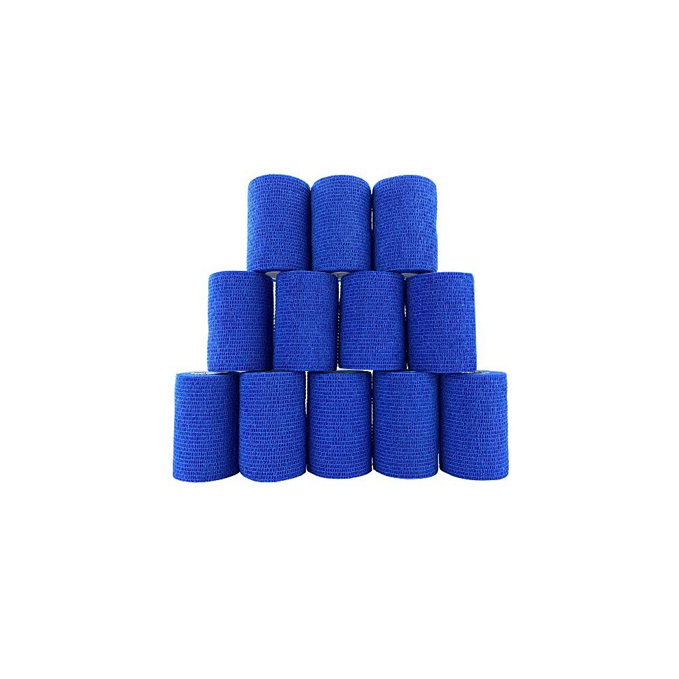 Inksafe Blue Self Adherent Cohesive Bandages 7.5Cm X 4.5M Box Of 12 - Uses Include Vet Wrap, Tape For Human Wrist And Ankle Sprains And Sports Injuries