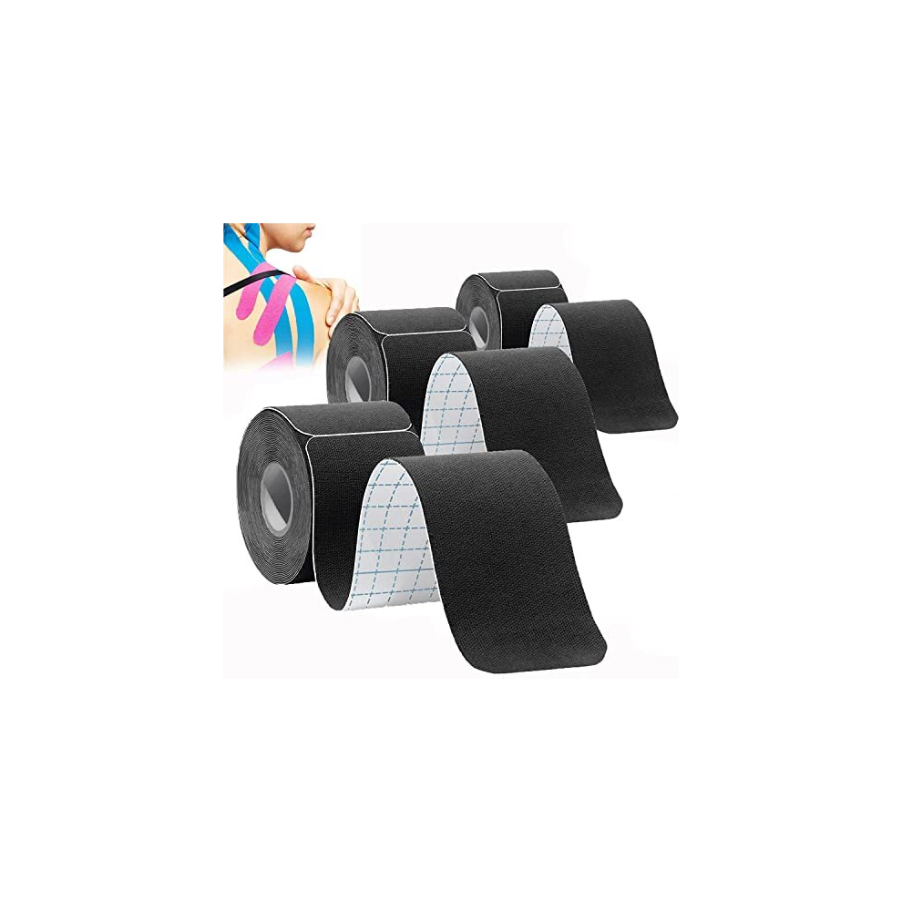 Anampion Kinesiology Tape Precut - 3 Rolls, 60 Strips, Waterproof Elastic Tape For Muscles, Joints & Shin Splints - 5M Black
