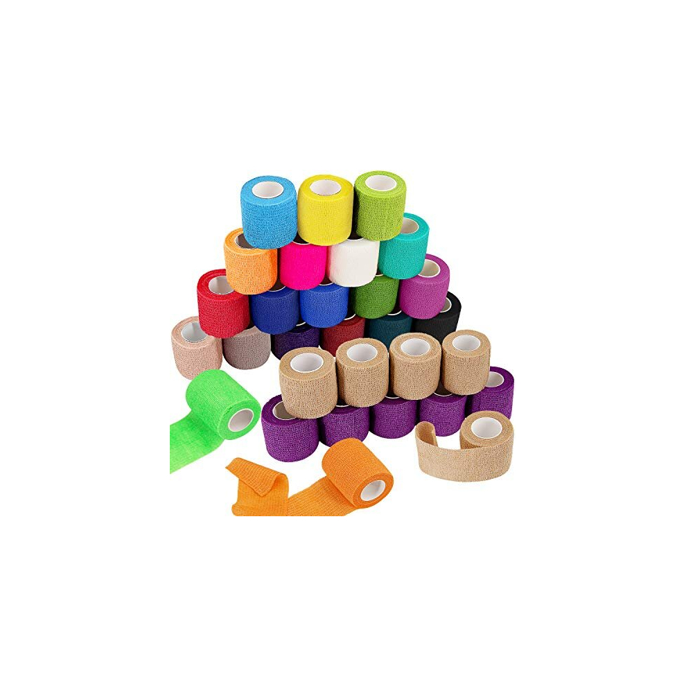 Bqtq 30 Rolls Cohesive Bandage 2 Inch Self Adherent Sport Wrap Tape Breathable Athletic Tape For Human And Animals Ankle Sprains Swelling, 22 Colours