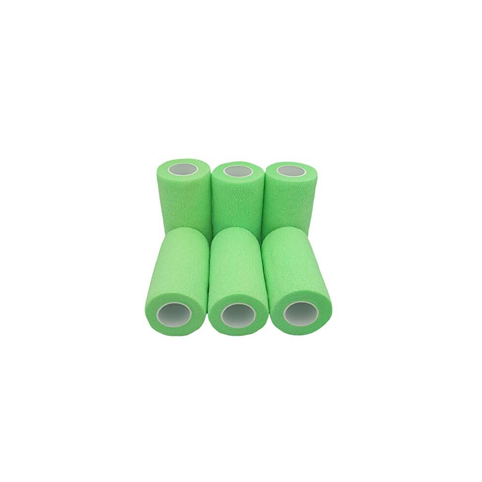 Pintomed Â 6 X Neon Green X 10Cm X 4.5M - Cohesive Bandage Stretched, Self-Adhesive Flexible Bandages, First Aid Sports Wrap Bandages Pack Individually For